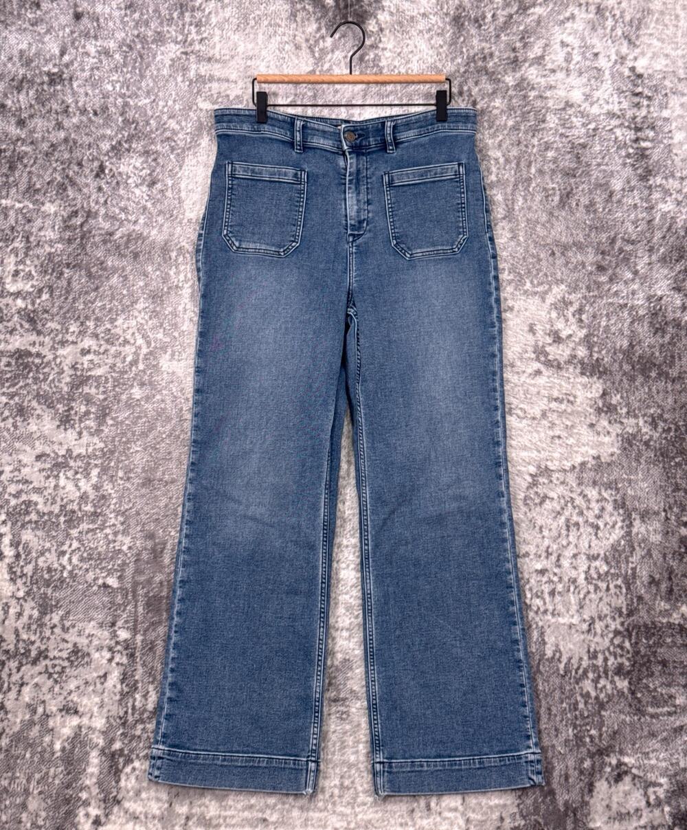 Faherty Jeans 33 Womens Terry Stretch Flare Wide Patch Pocket Denim